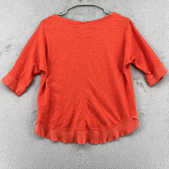 Anthropologie Postmark Top Womens Small Orange Crinkle Gauze Front Raw Edge Boho - Picture 3 of 11
